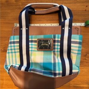 Tommy Hilfiger Plaid Tote Bag - Blue and Brown